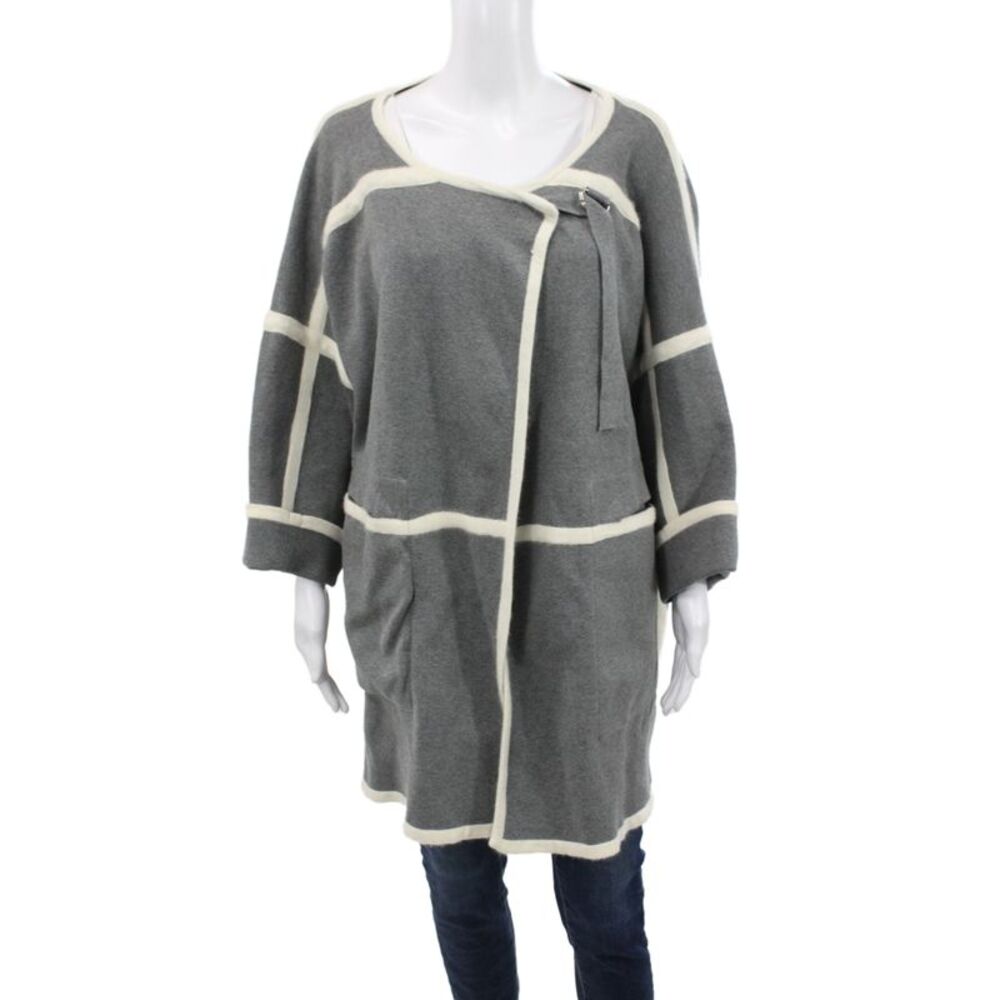 Chloe Womens Overcoat Coatigan Gray 3/4 Sleeve Geometric Angora Size 2